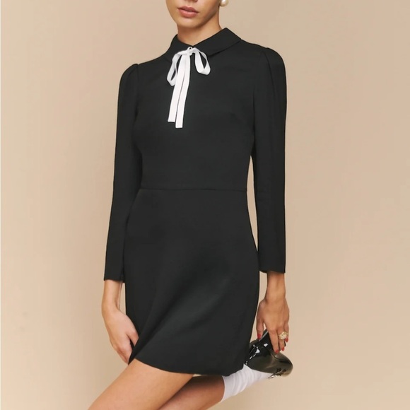 Reformation Rocco Black Long Sleeve Sheath Dress with Peter Pan Collar Size 4 - Picture 1 of 16